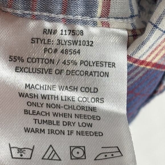 Levis Short Sleeve Pearl Snap Shirt XL Blue Plaid Western Cowboy - Picture 5 of 10